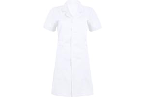 dPois Damen Krankenschwester Kleid Medizinische Pflegerin Uniform Baumwolle Kurzarm mit seitlichen Taschen Arztin Labor Kittel Arbeitskleidung