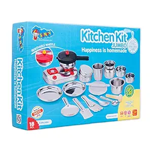 Sunny 18 Pieces Kitchen Kit Jumbo Set Stainless Steel Utensils | A Perfect Role Play Kitchen Set Toys for Girls Kids | Certified as per Indian Standards is 9873, Safe & Durable for Kids