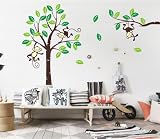 WallStickersDecal® Dschungel Wald Tier Affe auf bunten Baum Wandtattoo Wandaufkleber 170cm(H)(große)