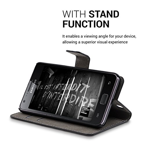 kwmobile Custodia portafoglio per Samsung Galaxy S2 S2 PLUS - Cover a libro in simil pelle Design Don't touch my phone Flip Case con porta carte funzione appoggio bianco nero
