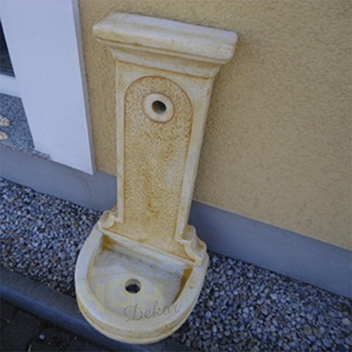 Wandbrunnen Florenz I Becken Wandteil Wasserhahn Steinfigur Gartendekoration Wasserstelle Zapfsäule (ocker patiniert) - 3