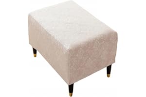 Domidekor Ottoman Schonbezug – Polsterhocker Überzug – Hockerbezug Beige - Hocker Bezug Wohnzimmer - Waschbar Hockerabdeckung Elastisch Velour Schmutzabweisend - Oeko-Tex 100