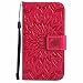Produktbild K5 Hülle, Dfly Premium Slim PU Leder Mandala Blume prägung Muster Flip Hülle Bookstyle Stand Slot Schutzhülle Tasche Wallet Case für LG K5, Rot
