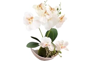 Aisamco 1 sztuka sztucznych orchidei z białą doniczką, sztuczne kwiaty phalaenopsis z tworzywa sztucznego, z doniczką, do domu, na wesele, do biura, 1 sztuka