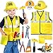 Produktbild Bauarbeiter Kostüm Kinder Handwerker Kinderkostüm Rollenspiel Set mit Werkzeug und Fahrzeug Spielzeug für Karneval Halloween Fasching