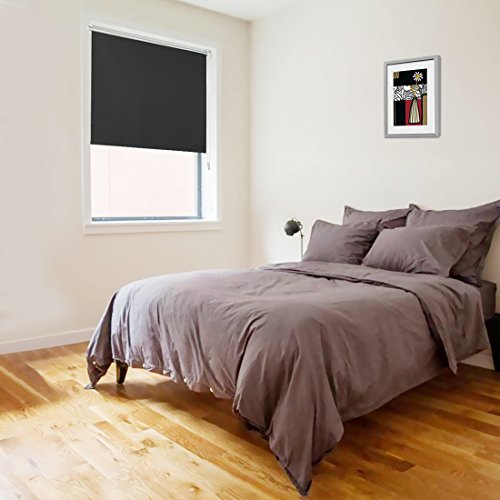 OBdeco Verdunkelungsrollo 90×160cm Schwarz Thermorollo Silberbeschichtung Klemmfix ohne Bohren - 3