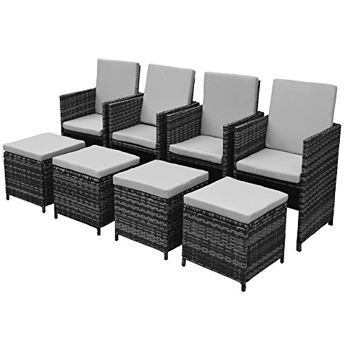 Polyrattan Lounge Gartenmöbel Set Garnitur Sitzgruppe Gartenmöbel SJ08 (Grau) - 7