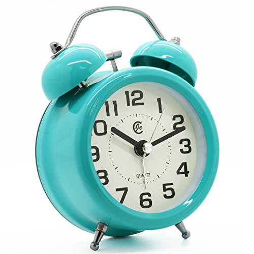 JCC 3 „Retro Twin Bell Silent Nicht Ticking Sweep Second Hand Bedside Analog Quartz Wecker Weckuhr mit Nachtlicht und Loud Alarm (Türkis) - 2