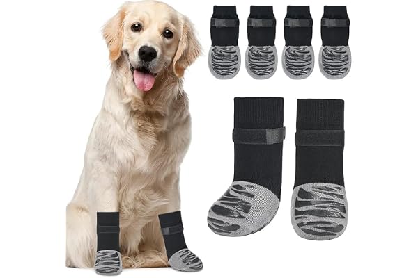 KUTKUT 4Pcs Non-Slip Dog Socks for Hardwood Floors with Grippers to Prevent Paw Licking, Non-Slip Dog Socks to Protect Paws, Adjustable Pet Paw Protectors (Size: L: L*W : 18 * 7cm)
