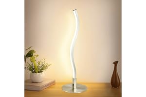 DEPULEY 6W S Type LED Desk Lamp, Eye-Caring Bedside Table Lamp, 3000K Warm White Silver Nickel Finish Simple Reading Lamp for Student Study, Office Bedroom Living Room