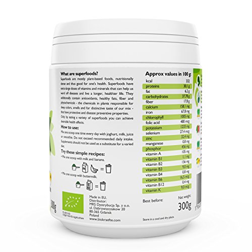 6in1 DETOX SUPERFOOD MIX 300g | Zertifiziert aus biologischem Anbau, Chlorella, Spirulina, Weizengras, Gerstengras, Lucuma & Kakaopulver | Komplett natürliches Detox-Nahrungsergänzungsmittel |Einzigartige Mischung mit 6 Zutaten |KEINE Zusatzstoffe |30 Tage Behandlung | Jetzt nur €0.66 pro Portion | BIOKRÄFTE® - 4