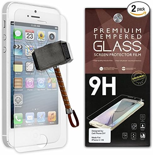 iPhone 4 / 4S Screen Protector [Set of 2] – Ballistic Tempered Glass – Maximum Impact Protection - 99.99% Crystal Clear HD Glass - No Bubbles – Cell Phone DIY® Protectors Kit for Apple iPhone 4 &amp; 4S