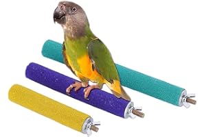 PIVBY Wood Bird Cage Perch Colorful Parrot Stand Toy Platform Paw Grinding Stick for Amazon Parrot Bird Colors Vary Pack of 3