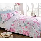Just Contempo Butterfly Floral Patchwork Duvet Cover Set, Single, Pink