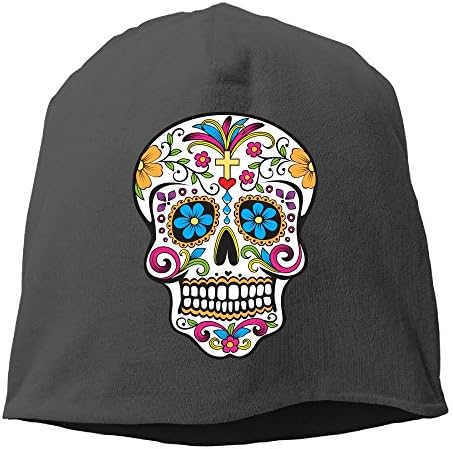 Flower Sugar Skull Day Of Dead Unisex Casual Fashion Durable Winter Warm Knit Skull Cap Hat -  Black - 