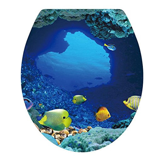 Preisvergleich Produktbild UNIQUEBELLA Klodeckelaufkleber WC Sitz Aufkleber " Süßwasserzierfische " Design Tapete für Toilettendeckel Klodeckel 34*40cm