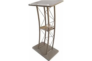 JAMCHE Curved Podium, Stand Up Church Lectern Slanted Conference Pulpit, 47-Inch Tall Truss Metal/Wood Pulpit Lectern, Podium Stand Portable for Speeches Opening Ceremonies (Color : Gold)
