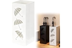 CEWROM Schirmständer, Regenschirmständer aus Metall, Wasserdichter und Rostfreier Quadratischer Freistehender Schirmständer Regenschirm, Abnehmbare Abtropfschale für Haus, Büro, Eingangsbereich (Weiß)