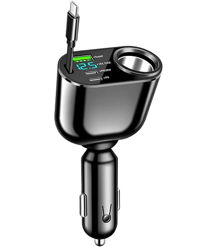 Sdoppiatore Accendisigari Auto 120W – 5 Porte (2 Prese 12V, USB QC3.0, PD, 2.4A), Rotazione 360°, Display Tensione LED