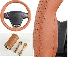 Autyle Car Steering Leather Cover Compatible with Hyundai Alcazar (Tan)