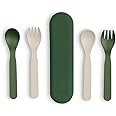 Citron Citron- Unbreakable Cutlery and Case Set of 5 | 100% Organic | Reusable, Biodegradable, Environment friendly, & Unbreakable- Green/Cream
