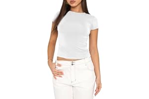 OZYILIAN Damen Basic Kurzarm Crop Top Casual Y2K Rundhalsausschnitt Tops Slim Fit Tshirts Influencer Top Shirt