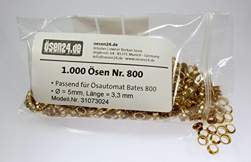 oesen24.de 31073024 1000 Rapid - Ojales (número 800, 5 mm, latón, con anilla)