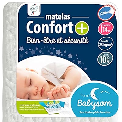 Babysom - Matelas Bébé Respirant - Epaisseur 14cm, Garantie 10ans, Déhoussable