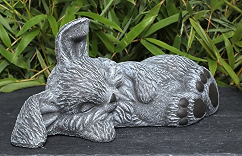 Steinfigur Hase schlafend Steinguss Schiefergrau - 4