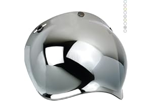 VRacing Visiera Casco 3 Bottoni Universale Casco jet e integrale Visiera Bubble a Bolla Custom retrò Vintage con meccanismo 3 altezze regolabile flip up incluso (Specchio Cromato)