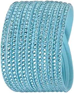 Slake Style Crystal encrusted 6 strands Layered Wrap Bracelet Aquamarine