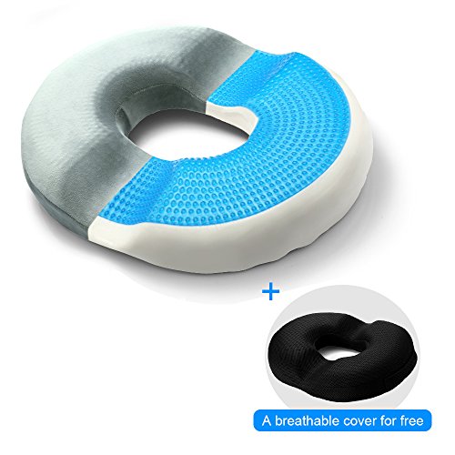 Cojín Coxis Ortopedico, Famirosa Cojín Antiescaras Cojín Asiento Con Memoria Viscoelástica y Revestimiento en Gel para Hemorroides Ortopédico para Coche Sofá Oficina y Silla de Ruedas - gris