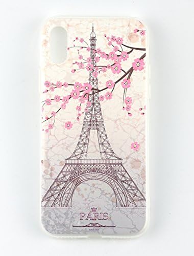CXMALL iPhone X Case, Soft Flexible TPU Silicone Rubber Gel Utral Slim Protective Cover Case for iPhone X 10 5.8 inch (Tower &amp; Plum Blossom)