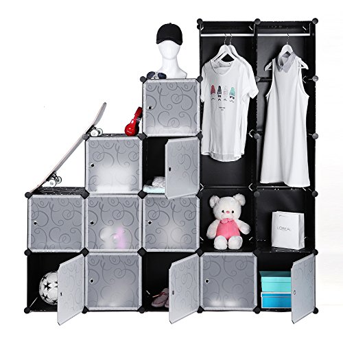 Songmics LPC30H Kleiderschrank Garderobenschrank Steckregalsystem mit 2 Kleiderstange, Plastik, schwarz, 180.0 x 145.0 x 37.0 cm - 3