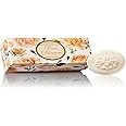 Italian Rose Soap, box of 6 bars of round guest soaps carved with Florentine lily, 6 x 50 g