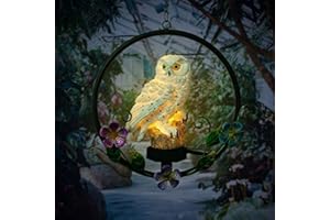 S_WAY Garden Solar Light Outdoor, Resin Owl Solar Light Garden Ornaments Outdoor, IP55 Waterproof Hanging Solar Lantern Garden Decor for Walkway Yard Path Balcony