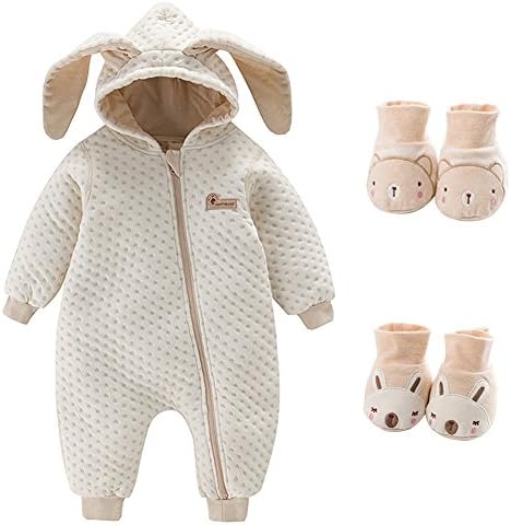Poliking Newborn Baby Unisex Winter 100% Organic Cotton Hoodie Bodysuit With 2 Pair Baby Shoes (White-Organic Cotton)