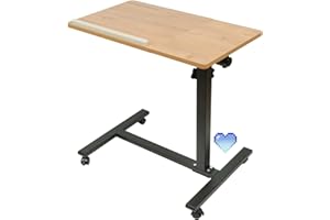 HUOLE Table d'appoint à roulettes, pour lit et canapé, Réglable en Hauteur, Plateau inclinable, Couleur Bois -60 * 34,5 * 58-90 cm (Couleur Bois)