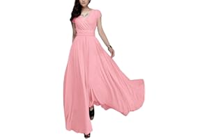 Minetom Abito Donna Lunga Vestito da Cocktail da Sera Elegante Damigella d'Onore Linea Ad A Stile Chiffon Scollo A V Manica Corta Abito