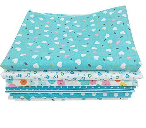 7Pcs Baumwollstoff Patchwork Stoffe DIY Gewebe Quadrate Baumwolltuch Stoffpaket zum Nähen mit vielfältiges Muster 50x50cm Hellblau - 2