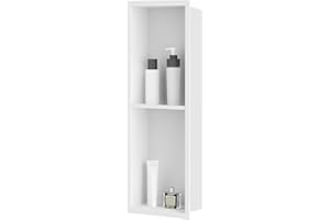 sunrik Nicho de Ducha,Estante de Ducha Empotrado de Acero Inoxidable,Nicho de Pared de Ducha Empotrable en Azulejos，Estantes de Baño Nicho de Doble Capa 60x20x10cm,Blanco Mate