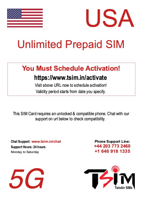 TSIM USA Sim Card 30 Days 3GB Data | Unlimited Local & India Calls | 5G Network | Hotspot Tethering Allowed