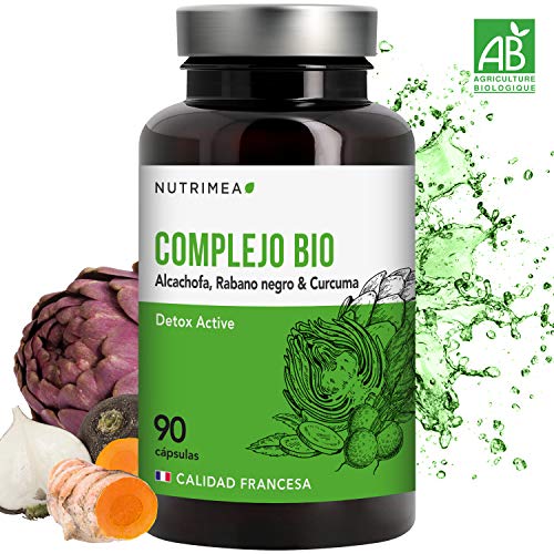 Detox Depurativo Hígado y Colon Diuretico Natural Extracto Puro Alcachofa Rabano Negro Curcuma Organica Drenante Elimina Toxinas Digestion Suplemento Alimenticio Vegano - Fabricado en Francia