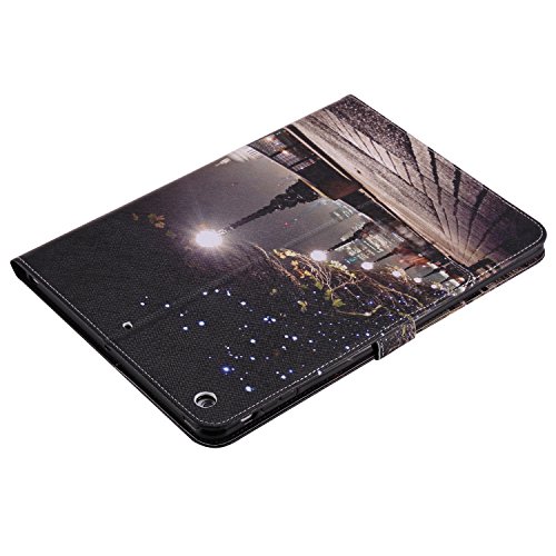 iPad Air Hülle, DEENOR Bunt Painting und Stilvoll Brieftasche Tasche PU Leder Flip Protective Stand Tasche Schutzhülle Hülle für Apple iPad Air iPad 5 Generation.[Night Street] - 5