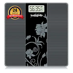 Healthgenie Digital Weight Machine For Body Weight Weighing Scale Thick Tempered Glass LCD Display with 2 Year Warranty & Batteries HD-221 (93 Black)