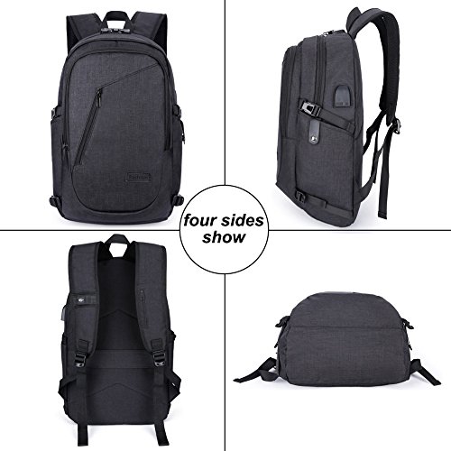 Domila Anti Diebstahl Business Laptop Rucksack mit USB-Ladeanschluss  wasserdichter Reiserucksack f  r M  nner und Frauen  schwarz 