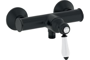 Jacob Delafon - Mitigeur douche mural Louise - Mécanique - Design Rétro, poignée céramique - Économie d’eau - 21,5x16,70x17 cm - Finition Noir Mat - E24362-BL