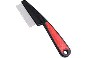 DERDOUT Flea Comb to Remove Fleas for Long Hair, Dogs and Cats Ruberised Easy Grip Handle