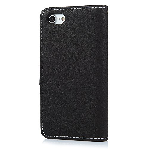 iPhone 7 Hardcase iPhone 7 Flip Hülle YOKIRIN Premium Kunstleder Muster Purse Geld PU Leder Schutzhülle TPU Innenschale Wallet Case Brieftasche Flipcase Klapptasche Portemonnaie Handyhülle mit Karteneinschub Standfunktion und Magnetverschluß Schwarz - 4