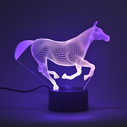 Luce notturna 3D illusione ottico tocco Lampada da tavolo a LED Tabella 7 Cambia colore USB Caricabatteria alimentato tocco interruttore scrivania luce di notte per bambini Amici regalo (Cavallo)